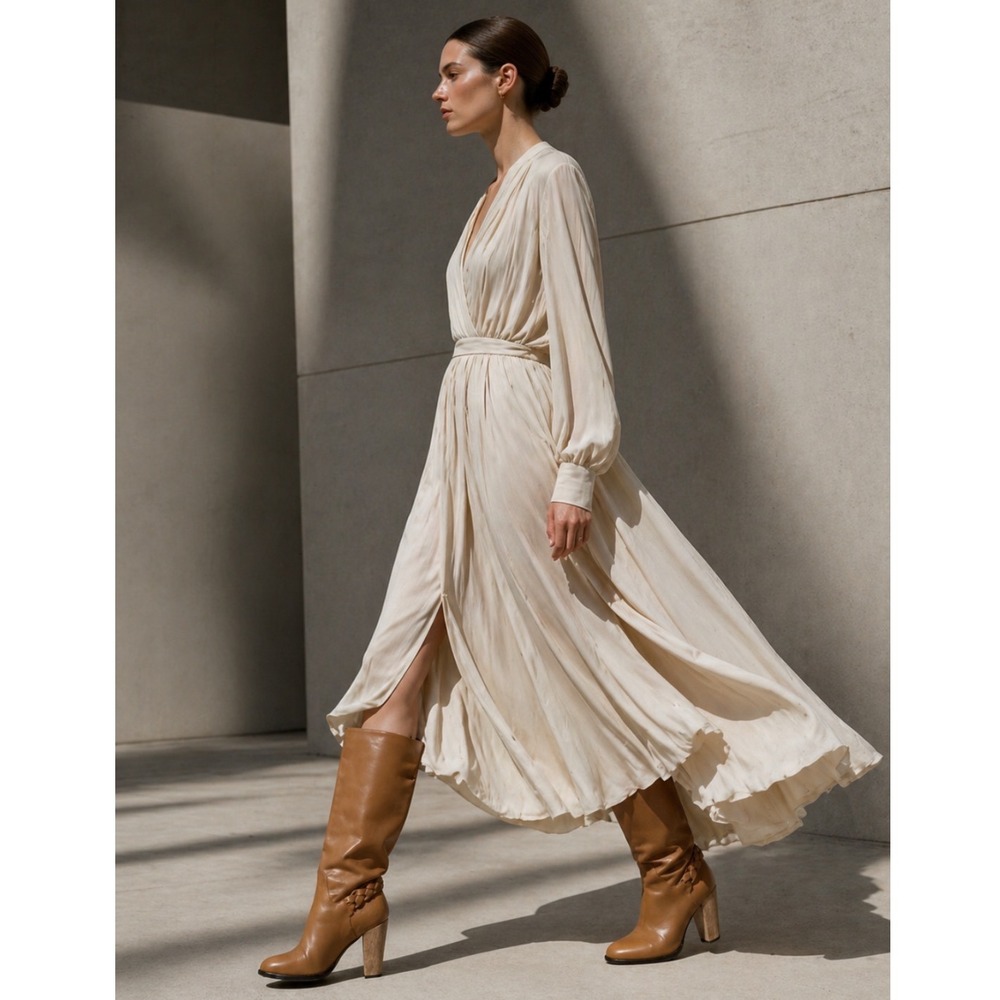 ELIZABETH AND JAMES SONNY BOOTS Caramel Tall Leather Wooden Heel Women 7 Braided